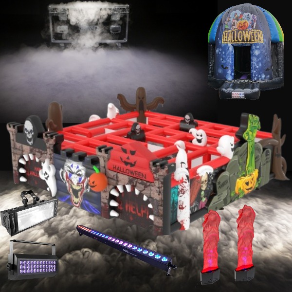 Halloween Doolhof met effecten en Disco springkussen Halloween Doolhof met effecten en Disco springkussen